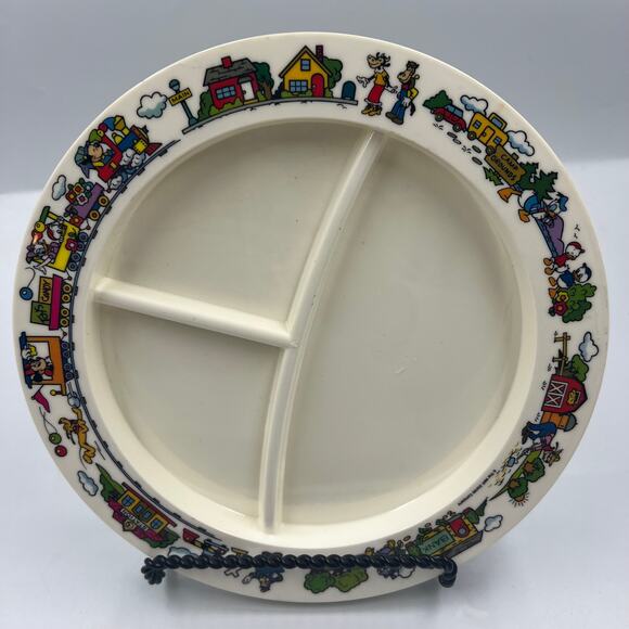 VTG Walt Disney Productions Superseal Round Section Plastic Plate Train Mickey - Picture 4 of 9